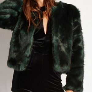 Forever 21 Emerald Faux Fur Jacket | size: M